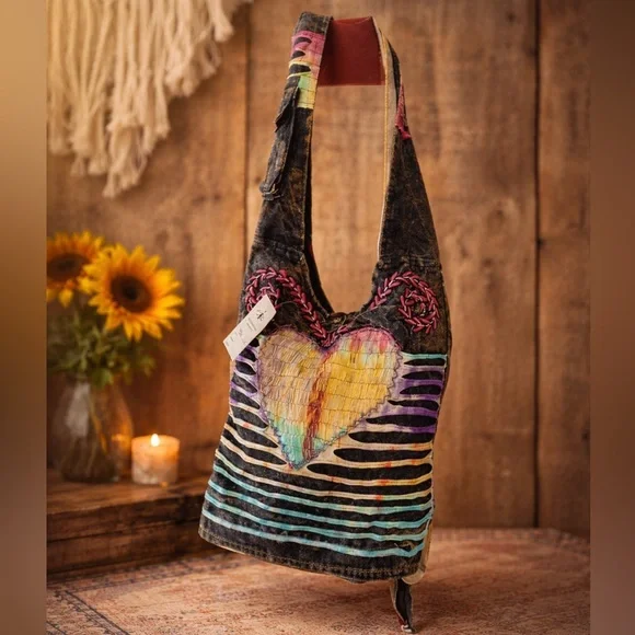 Boho Heart Crossbody Bag - Multicolor - Picture 9 of 11